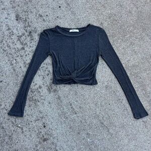 Gaze Dark Grey Long Sleeve Sheer Twist Top